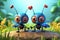 a cute adorable two baby ants character stands in nature in the style of children-friendly cartoon animation fantasy 3D style