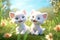 a cute adorable two baby cats resting in grass on a sunny day rendered in the style of children-friendly cartoon animation