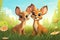 a cute adorable two baby roe deer in nature rendered in the style of children-friendly cartoon animation fantasy style created by