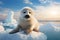 Cute and adorable white baby harp seal