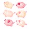 Cute aerial cartoon jumping piglets. Illustration with 6 piglets