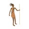 Cute african aborigine woman hunter in tiger clothes with long lance