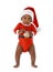 Cute African-American baby wearing festive Christmas costume on white