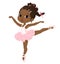 Cute African American Ballerina Girl Dancing. Little Dark Skin Girl in Pink Tutu Dress and Pointe