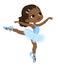 Cute African American Ballerina Girl. Little Black Girl in Blue Tutu Dress and Pointe Dances.