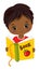 Cute African American Boy Reading Book. Vector Little Boy with Book