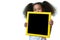 Cute african american girl holding a blank blackboard with space for text