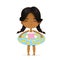 Cute African-American girl stay in inflatable circle. Child Relax at Summer. Pool Party Girl with Inflatable Ring