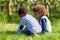 Cute african american little boys playing outdoor - Black peopl