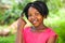 Cute African girl showing braided hair.