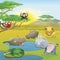 Cute African safari animal cartoon scene