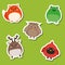 Cute african wild forest birds and animals. Stickers set. Vector illustration. Frog, fox, deer, owl, cardinal