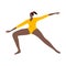 Cute Afro-American rhythmic gymnast girl in yellow leotard shows performance. Vector illustration in the flat cartoon