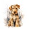 Cute Airedale terrier puppy, isolated on white background. Digital watercolour illustration