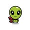 Cute alien cartoon character becomes a flying hero in red robe