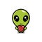 Cute alien cartoon character holding a love heart