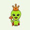 Cute alien king cartoon vector illustration.