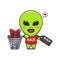 cute alien with shopping cart and discount coupon black friday sale cartoon vector illustration.