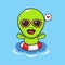 Cute alien in sunglasses swimming on beach cartoon vector illustration.