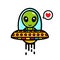 cute aliens fly riding ufo