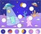 Cute aliens landing on the planet\'s surface: complete the puzzle