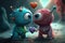 Cute aliens monsters in love on Valentine\\\'s Day. Generative AI