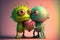 Cute aliens monsters in love on Valentine\\\'s Day. Generative AI