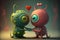 Cute aliens monsters in love on Valentine\\\'s Day. Generative AI