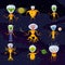 Cute Aliens In Space Suits, Spaceship Crew Cartoon Characters In space, vector,