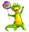 Cute Aligator cartoon character with clock