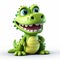 Cute Alligator 3d Illustration: Smiling Crocodile On White Background