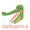 Cute alligator. Cartoon creative crocodile illustration in scandinavian style. print