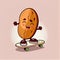 cute almond cartoon character on a skateboard, cartoon style, modern simple illustration