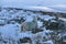 Cute alone sheep grazing frosty and snowy grass along Old Military Road in Wicklow Mountains, Co. Wicklow, Ireland