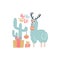 Cute alpaca Christmas greeting card vector templates for kids with cactus, gift boxes, funny color llama with handwritten text -