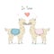 Cute Alpaca Couple. Hand Drawn Delicate Design for cards, decorations, etc