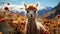 A cute alpaca grazes on green grass in the meadow generated by AI