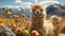 A cute alpaca grazes on a sunny mountain meadow generated by AI