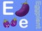 Cute alphabet letter E is for Eggplant  in fruits and veggies flashcard collection for preschool kid learning English vocabulary