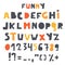 Cute alphabet, letters set for kids. Baby shower, nursery, children font with numbers and typographic signs