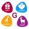 Cute alphabet in vector. G letter for Gift, Ghost, Giraffe and Goat.