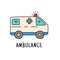 Cute ambulance colorful doodle illustration