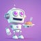 Cute android waiter serving dessert over purple background, robot cafe concept, generative AI illustration