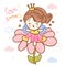 Cute angel cartoon, fairy princess vector on flower spring lover