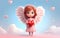 Cute angel in cartoon style holding a heart