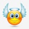 Cute angel emoticon with wings, emoji, smiley - vector illustration