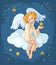 Cute angel girl sitting on a cloud