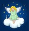 Cute angel. Happy angel sits on a cloud christmas collection.