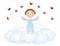 Cute angel, red hearts, valentine`s day card, illustration