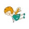 Cute Angels cartoon with red hair and a blue dress. Perfect for children`s t-shirts or cards with an invitation to angel
